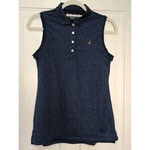 Peter Millar Golf Shirt Polo Sleeveless Quail Club Blue Graphic Women's S(1226)